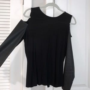 Leather sleeve shoulder less blouse